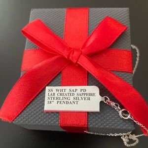 18” lab created white sapphire pendant in sterling silver setting and chain. NWT